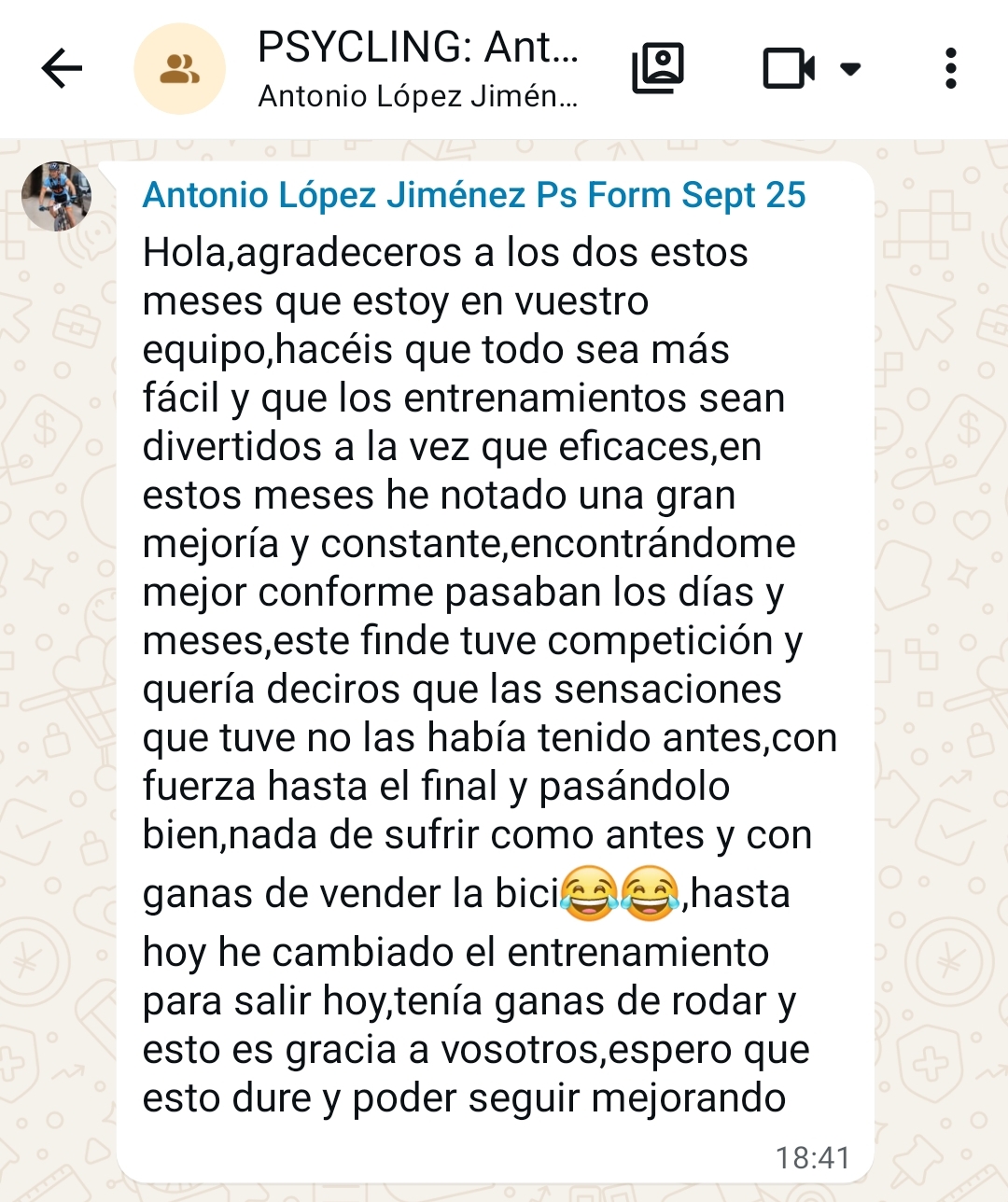 Captura del mensaje de Antonio López