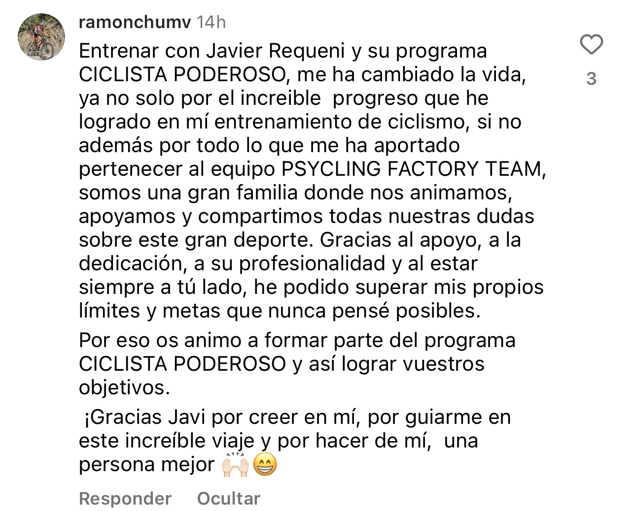 Captura del mensaje de Ramón Milla