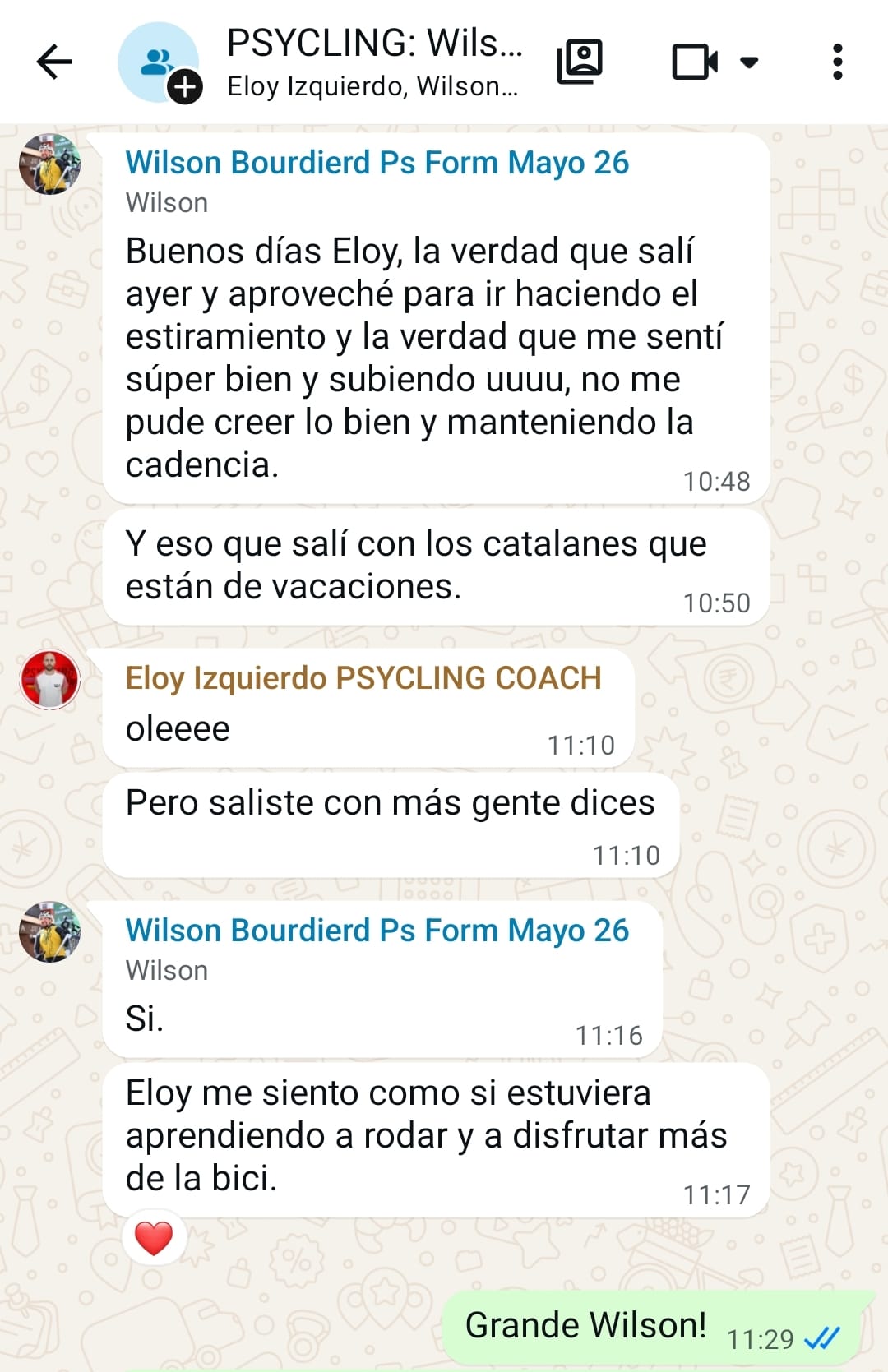 Captura del mensaje de Wilson Bourdierd