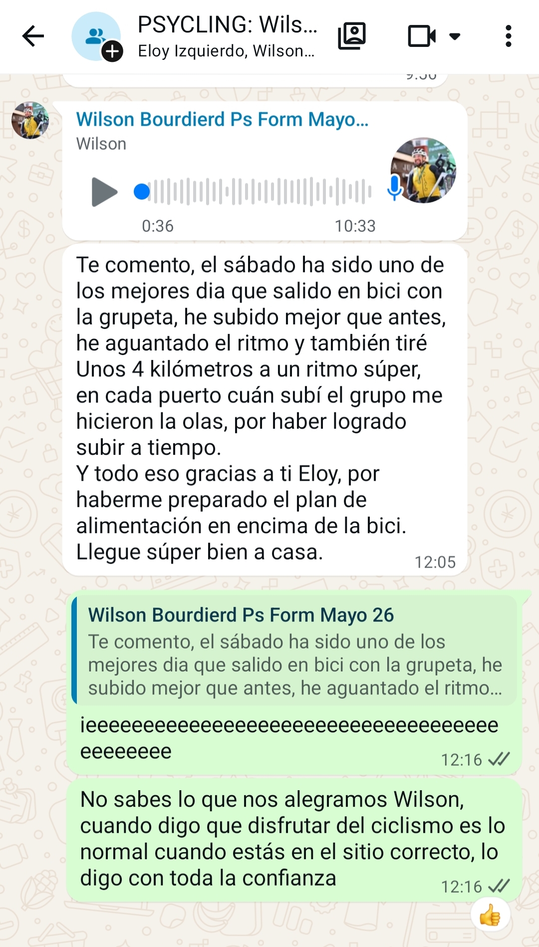 Captura del mensaje de Wilson Cobrita